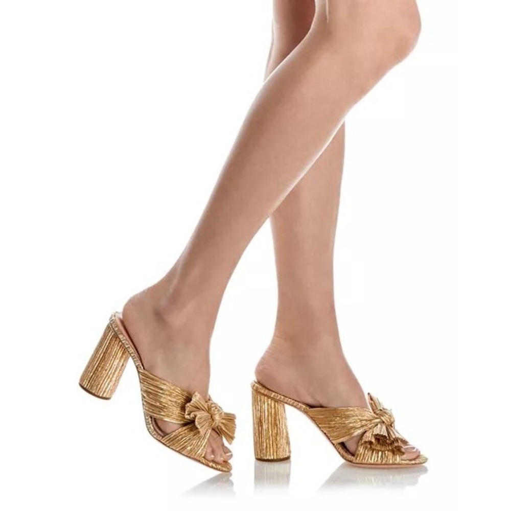 New Loeffler Randal Penny Gold Pleated Bow Heel in Gold Size 7 - Picture 2 of 14